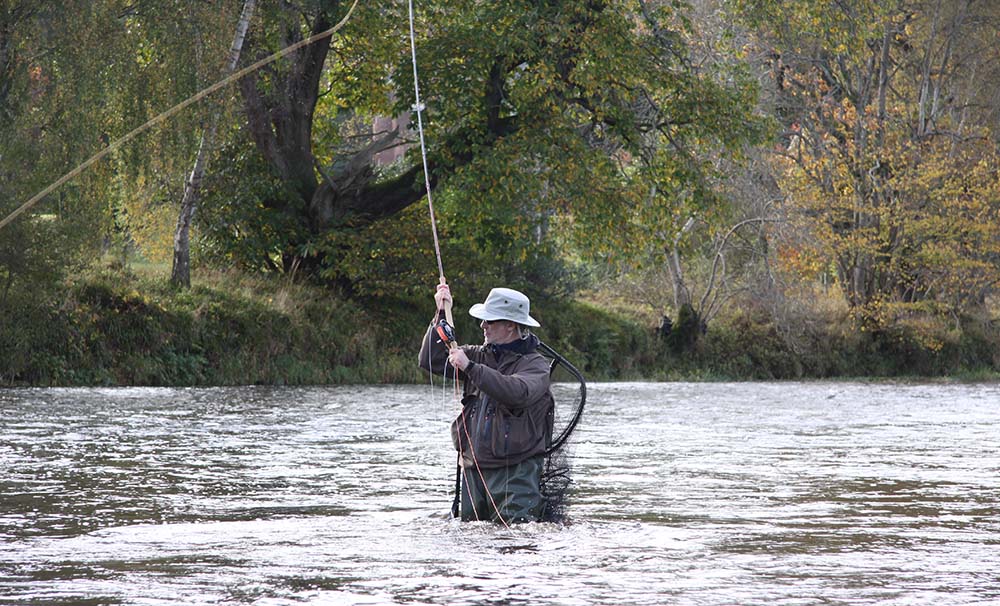 charlie double handed spey casting on the river tweed